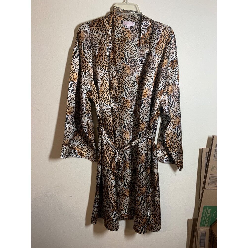 Vintage Satin Robe Bed of Roses Animal Print Y2K Sexy Lingerie Women's Size 1X